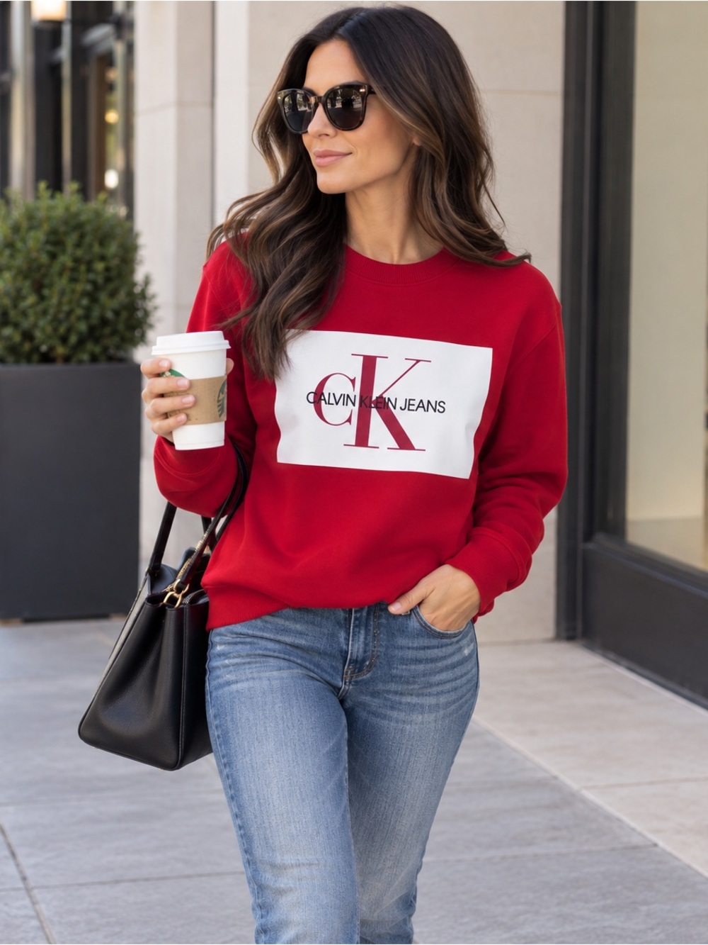 Calvin Klein Jeans CK Logo Red Crewneck Sweatshirt Size M